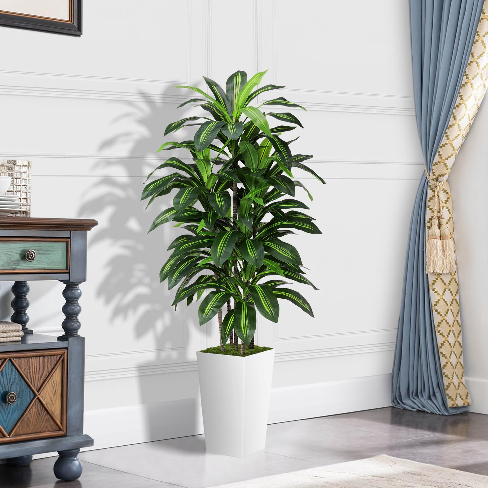 ASTIDY fake dracaena tree with tall white planter ideal for office spaces