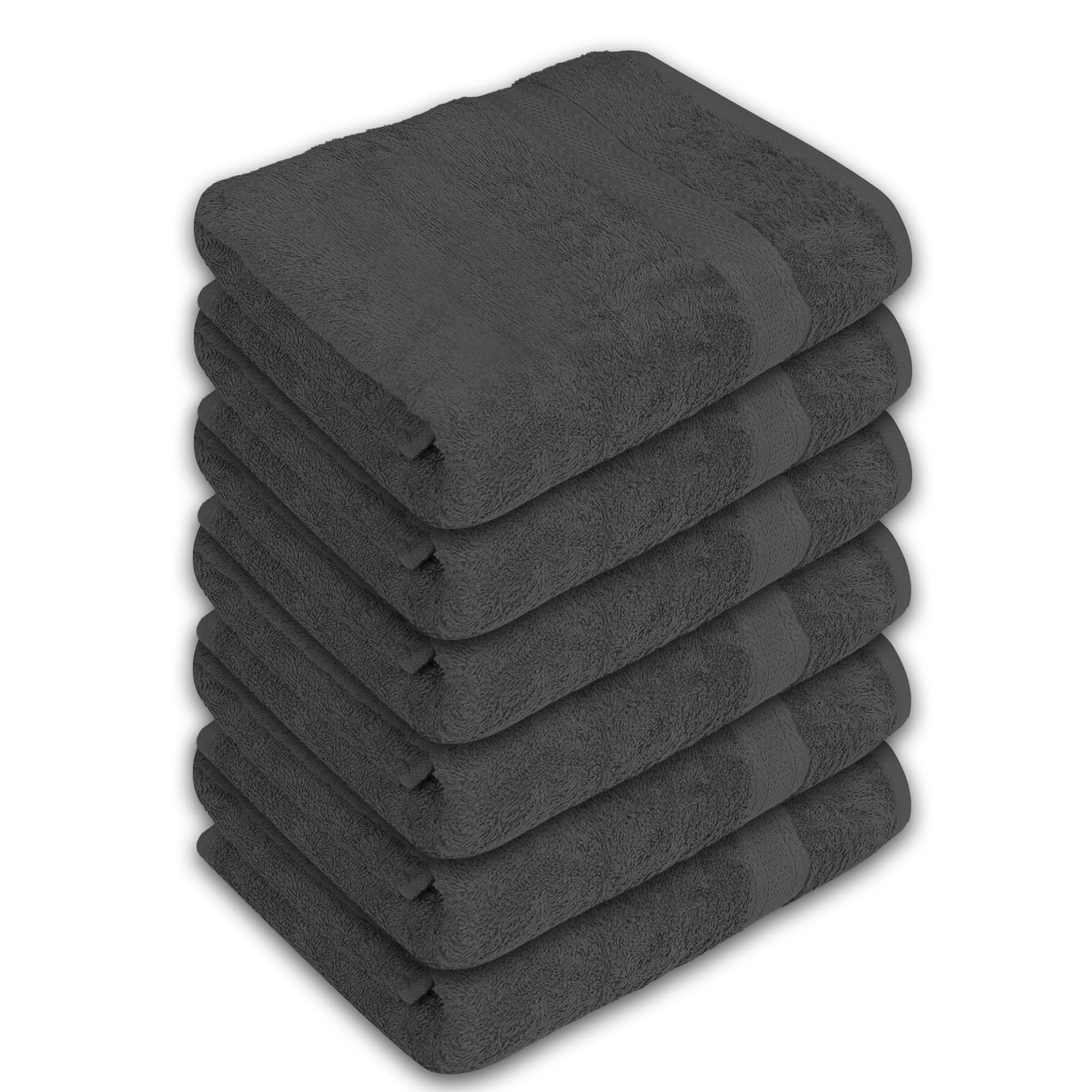ASTILTEX charcoal-grey towel demonstrating durable 100% cotton fabric.