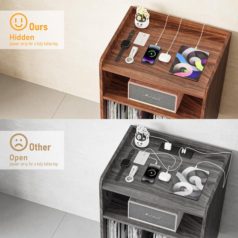 Astimey walnut stand organizing vinyl records and magazines