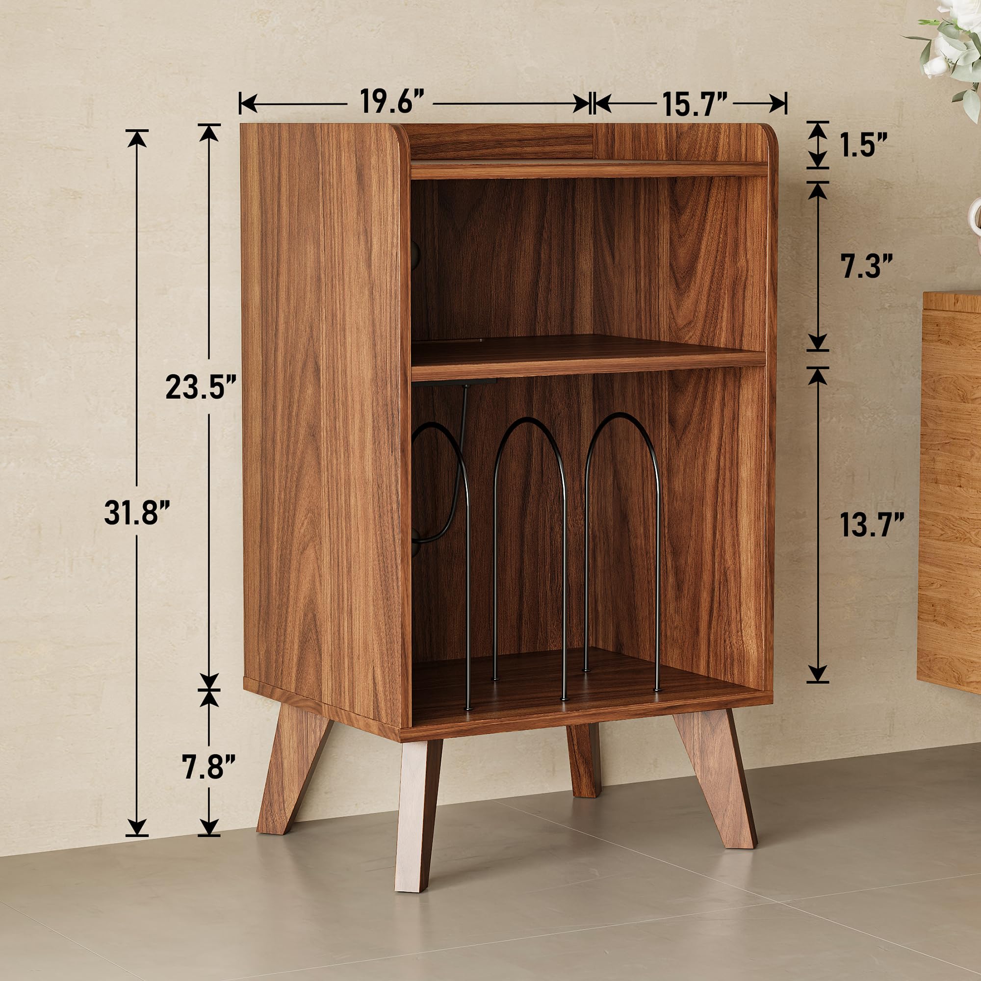 Astimey walnut stand with charging station and USB ports for devices
