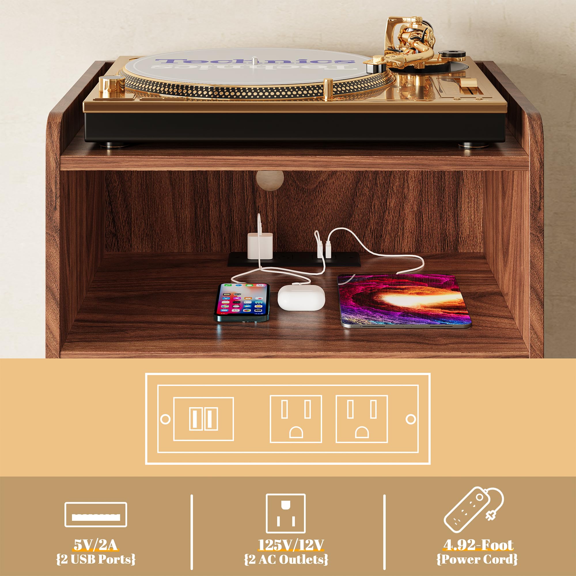 Astimey walnut stand metal divider and bottom album storage