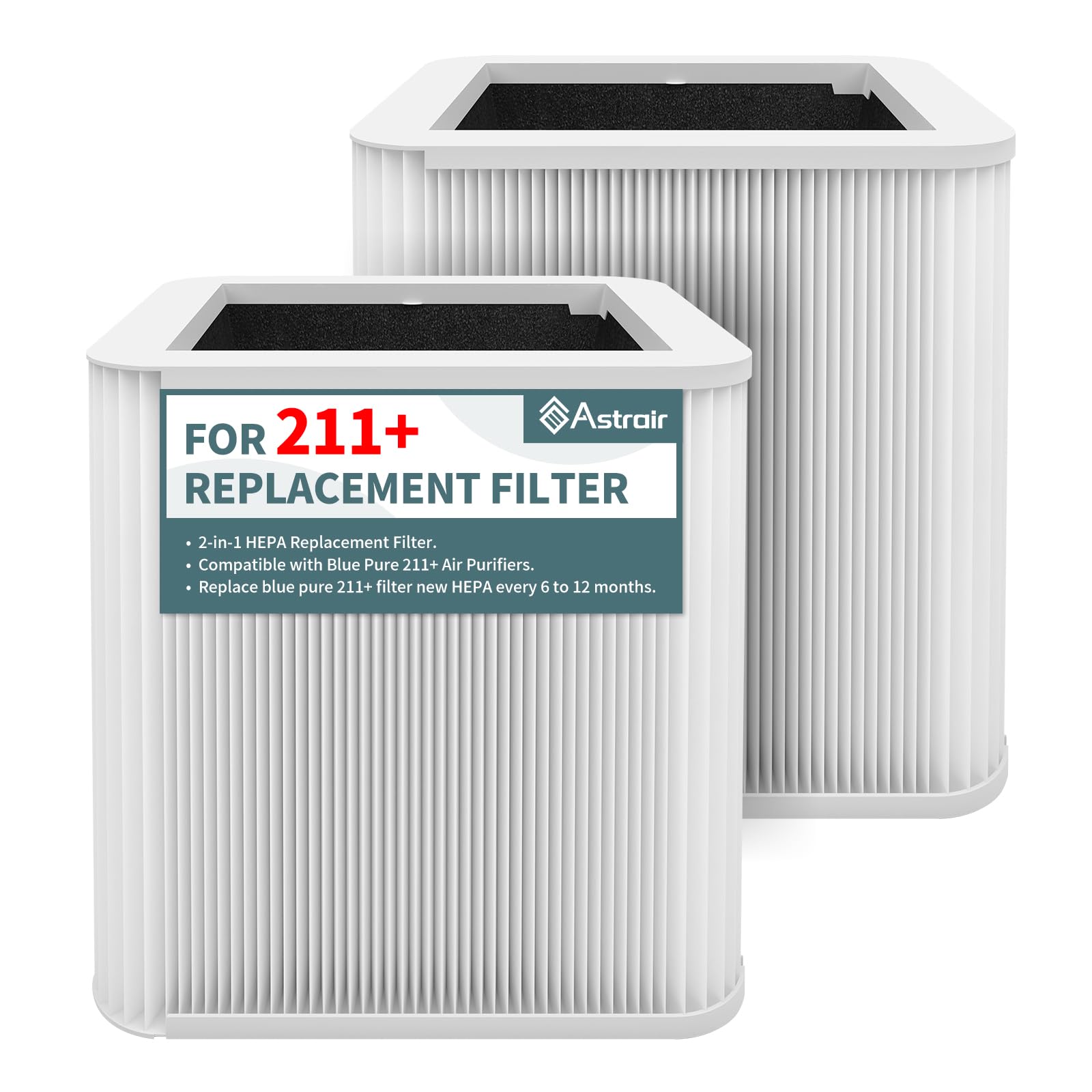 Astrair 2-pack replacement filters for Blue Pure 211+ improve air quality with twin-stage filtration.