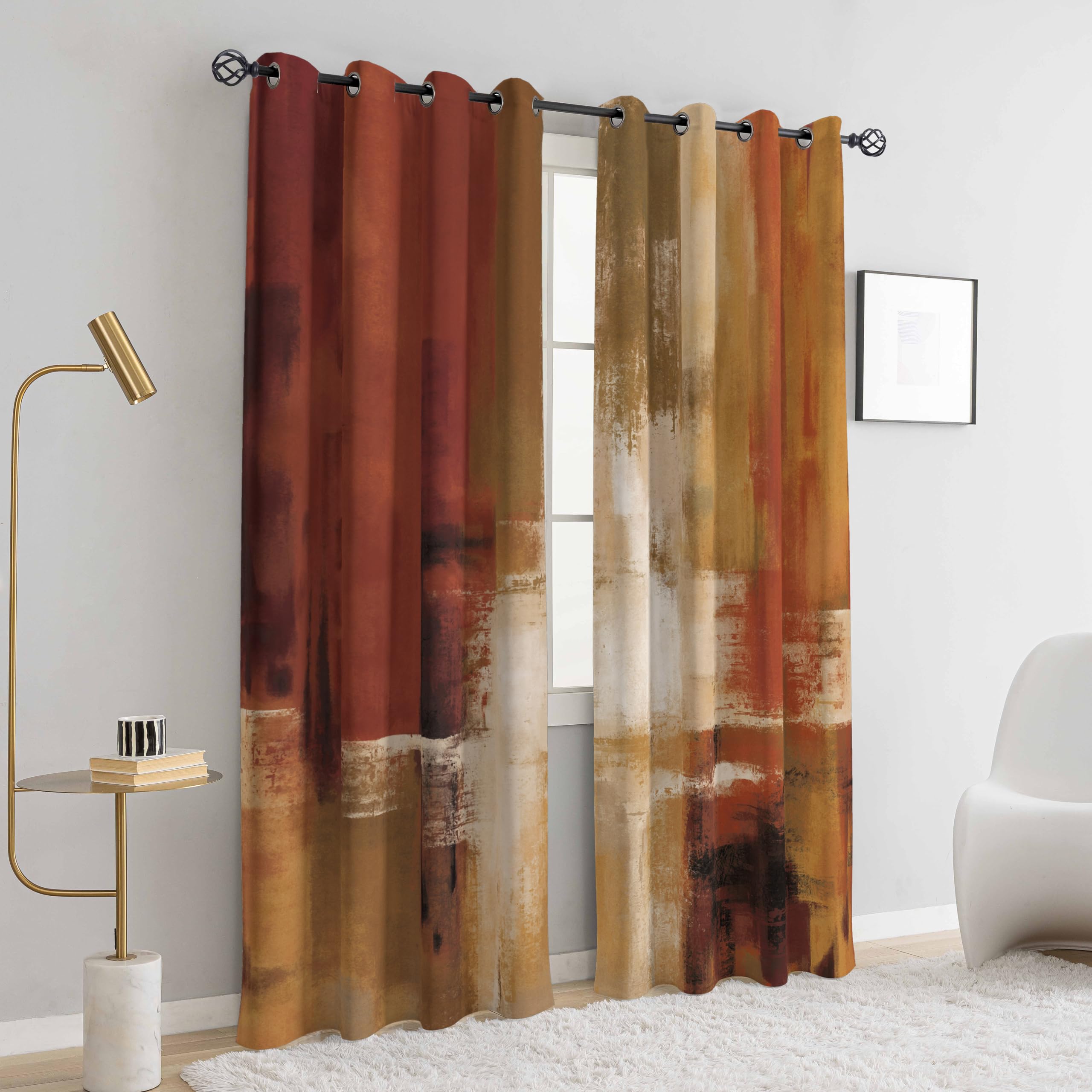 Abstract rust design doubles as a stylish room divider when needed.