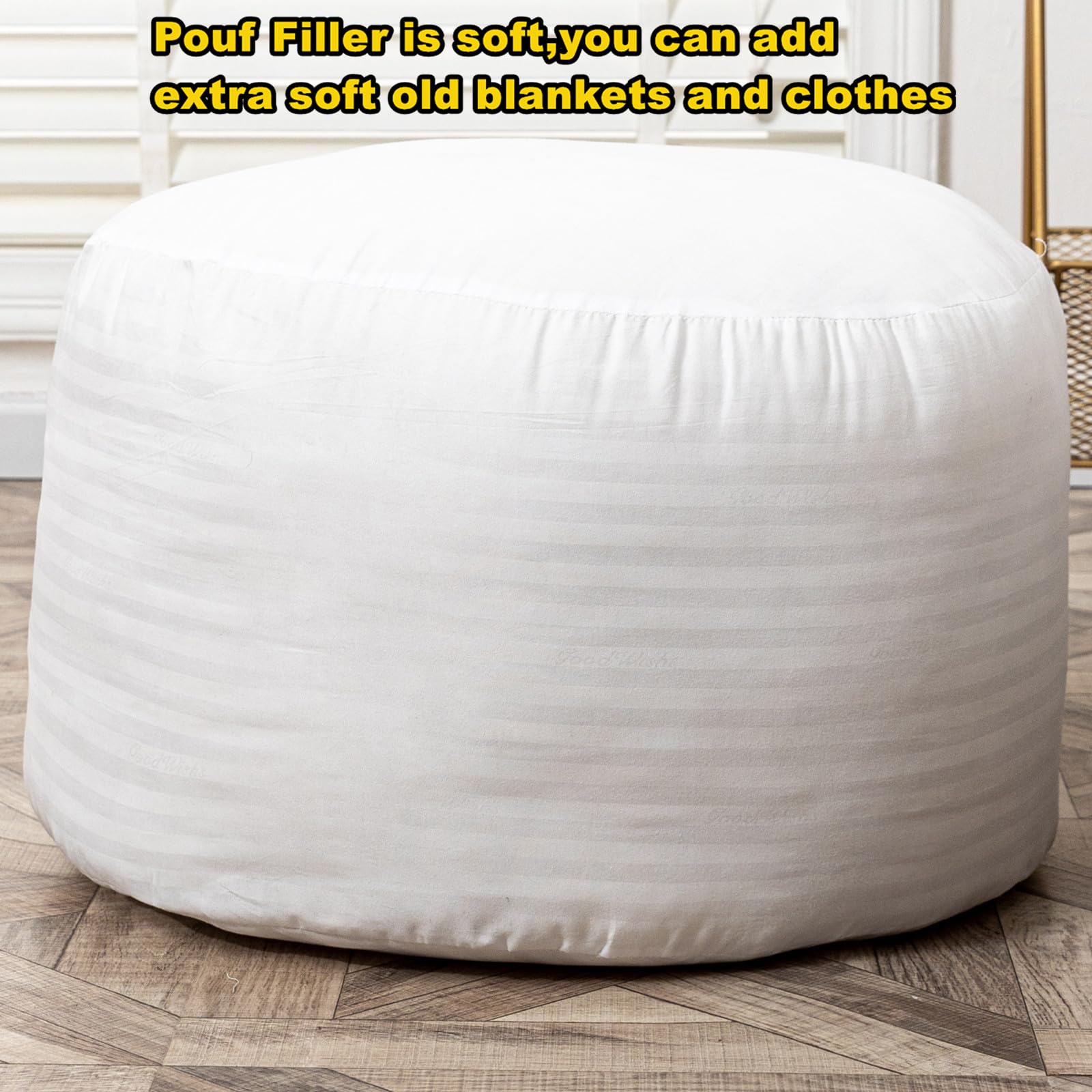 Asuprui Pouf Filler expanding after fluffing to create plush seating.