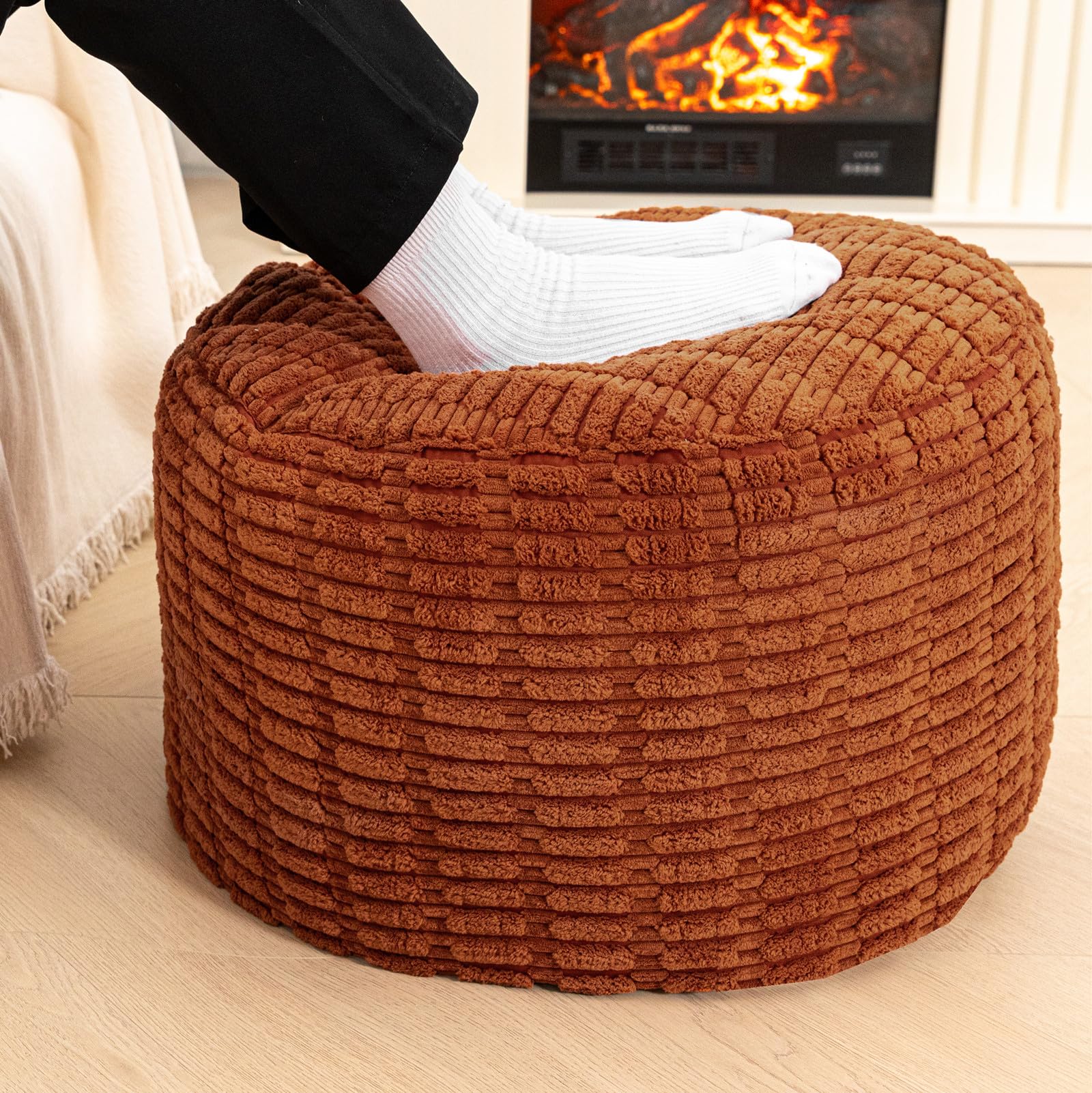Asuprui pouf ottoman compact design easy to move in living spaces.