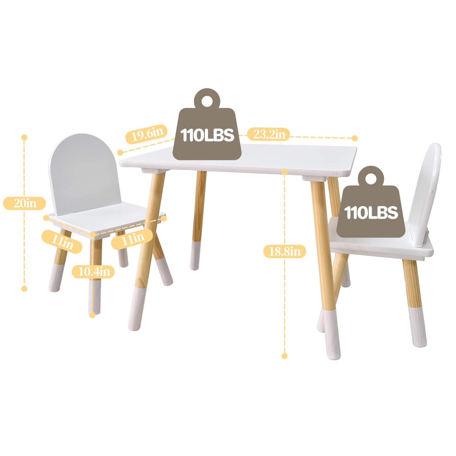 Asweets table with rounded edges for safer playtime.