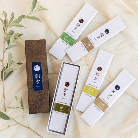 Asayu Japan frankincense incense stick featuring warm resinous aroma.