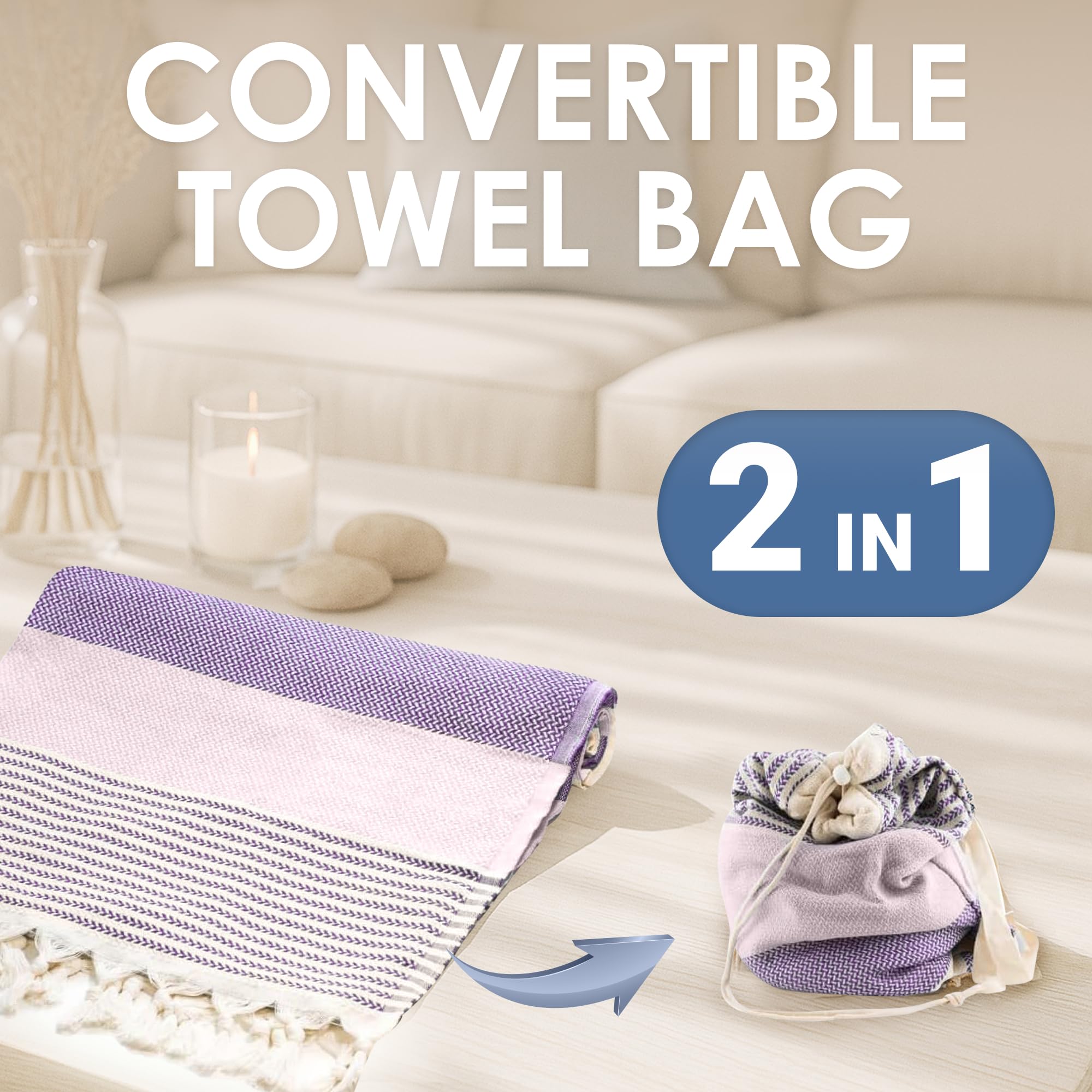 ATANI Turkish Beach Towel converts to backpack, keeping hands free.
