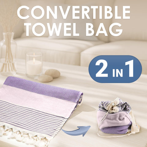 ATANI Turkish Beach Towel converts to backpack, keeping hands free.