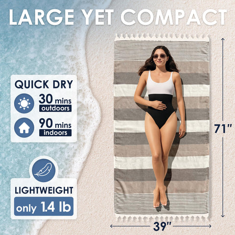 ATANI Turkish Beach Towel offers midweight softness for relaxed lounging after water activities.