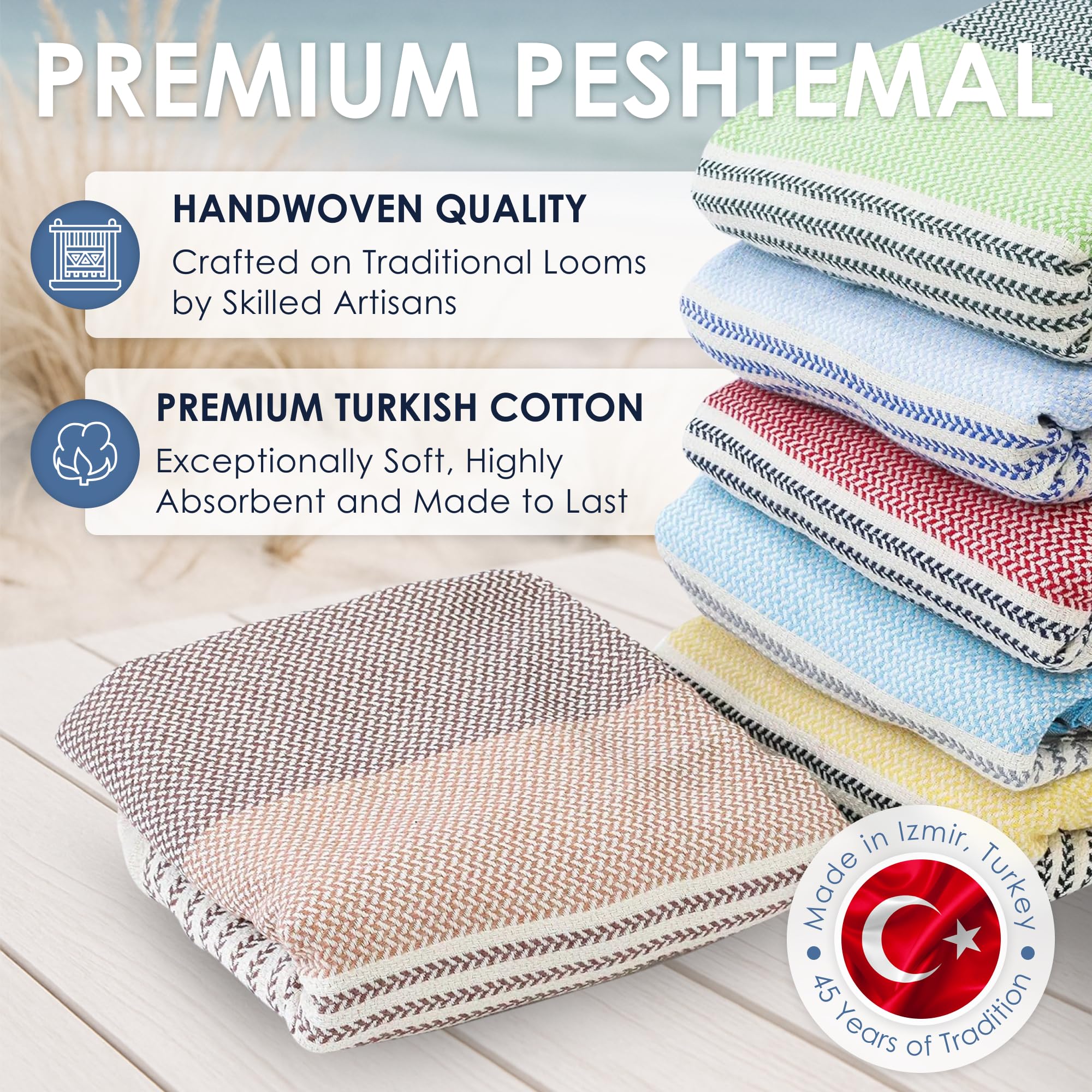 ATANI Turkish Beach Towel uses pure Aegean cotton for breathable comfort and durability.