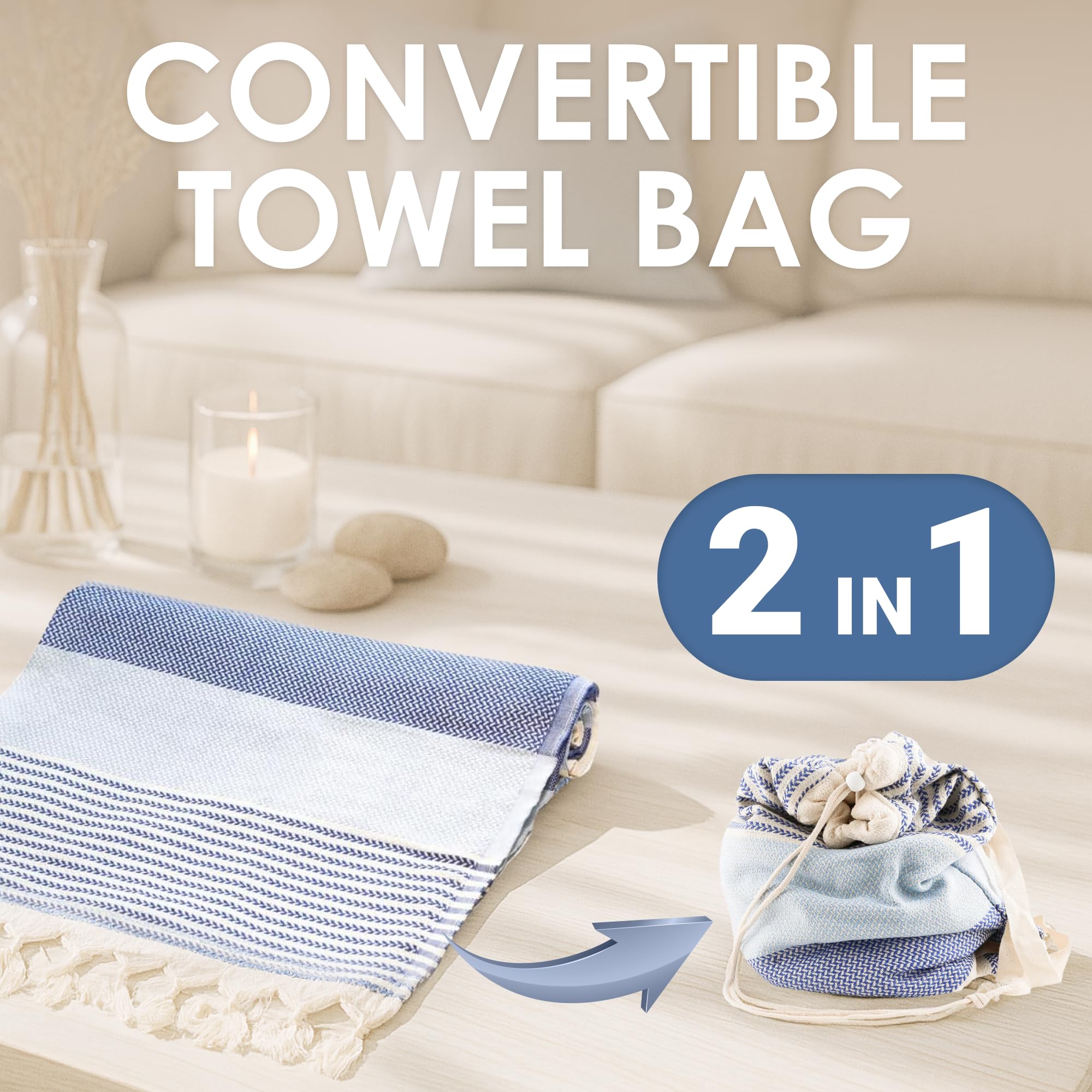 ATANI Turkish Beach Towel quick-dry fabric keeps you comfortable.