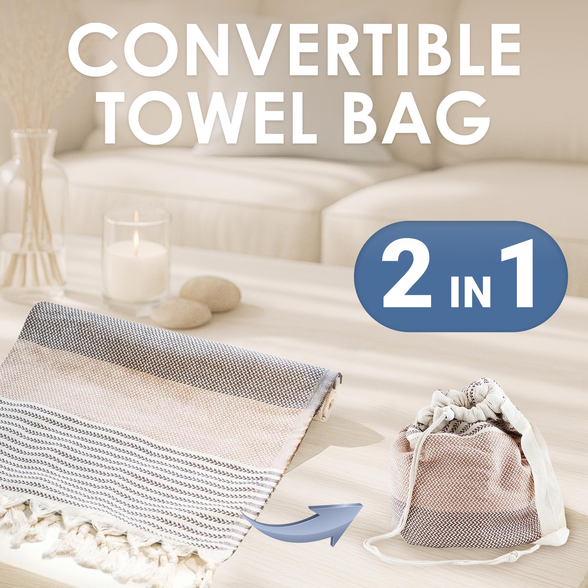 ATANI Turkish Beach Towel fabric dries quickly for fresh post-swim use.