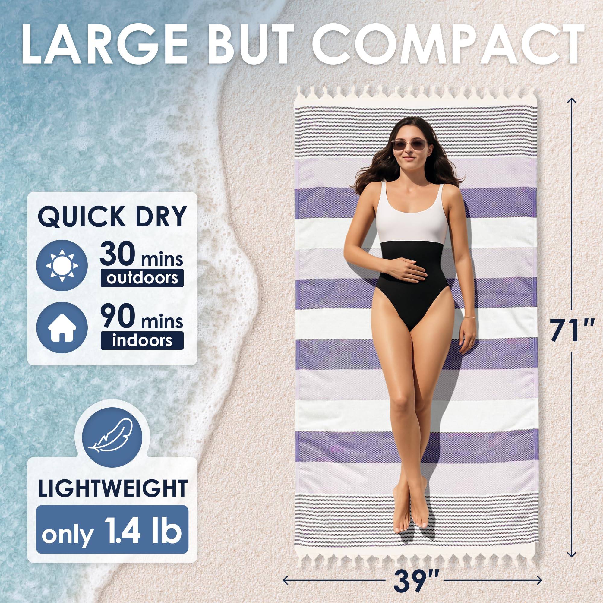 ATANI Turkish Beach Towel quick-drying fabric dries fast after swimming.