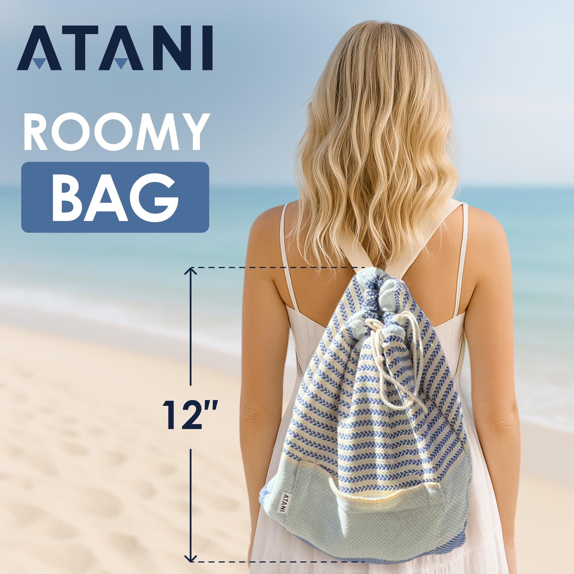 ATANI Turkish Beach Towel sand-shake weave sheds sand cleanly.