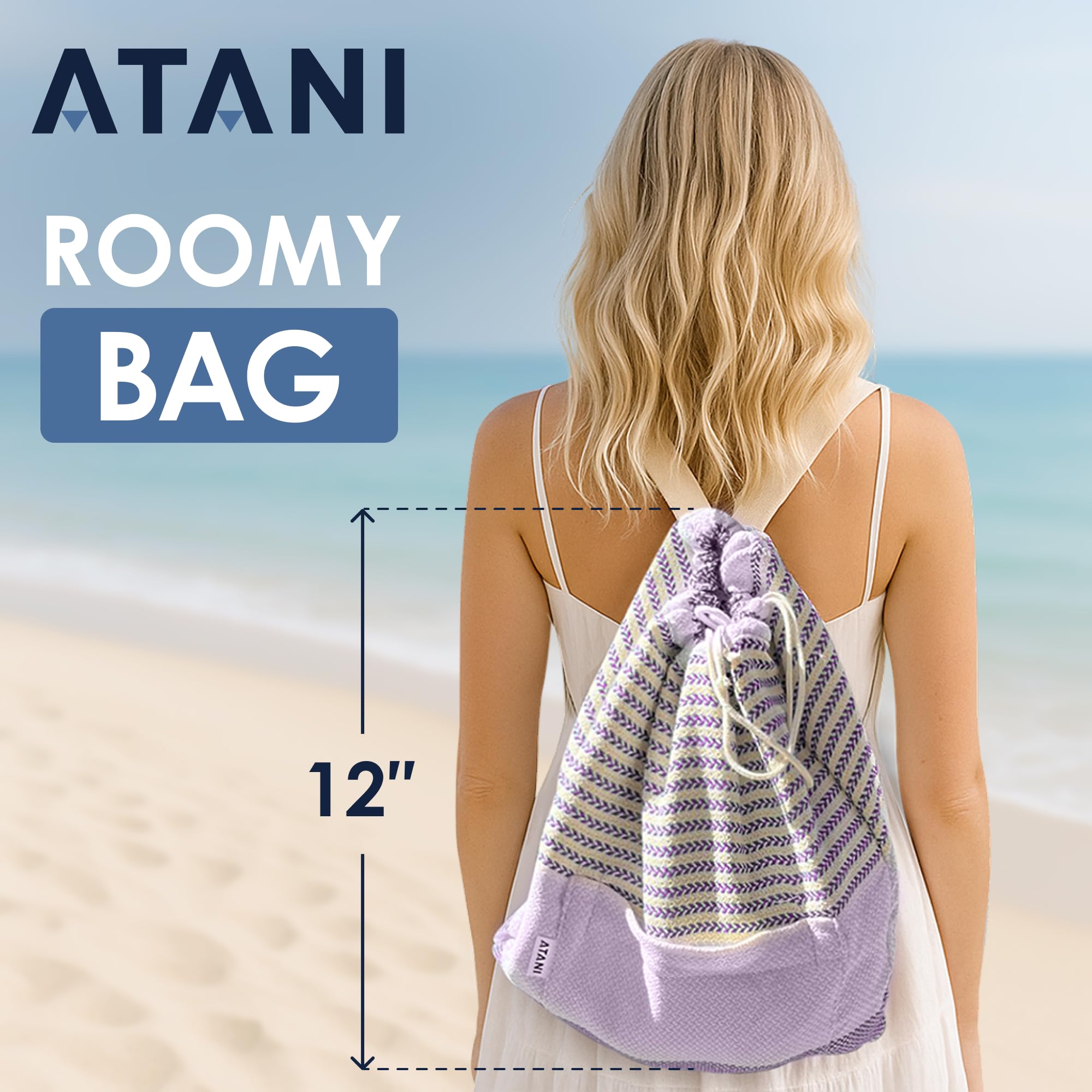 ATANI towel with sand-shake weave releases grit easily.