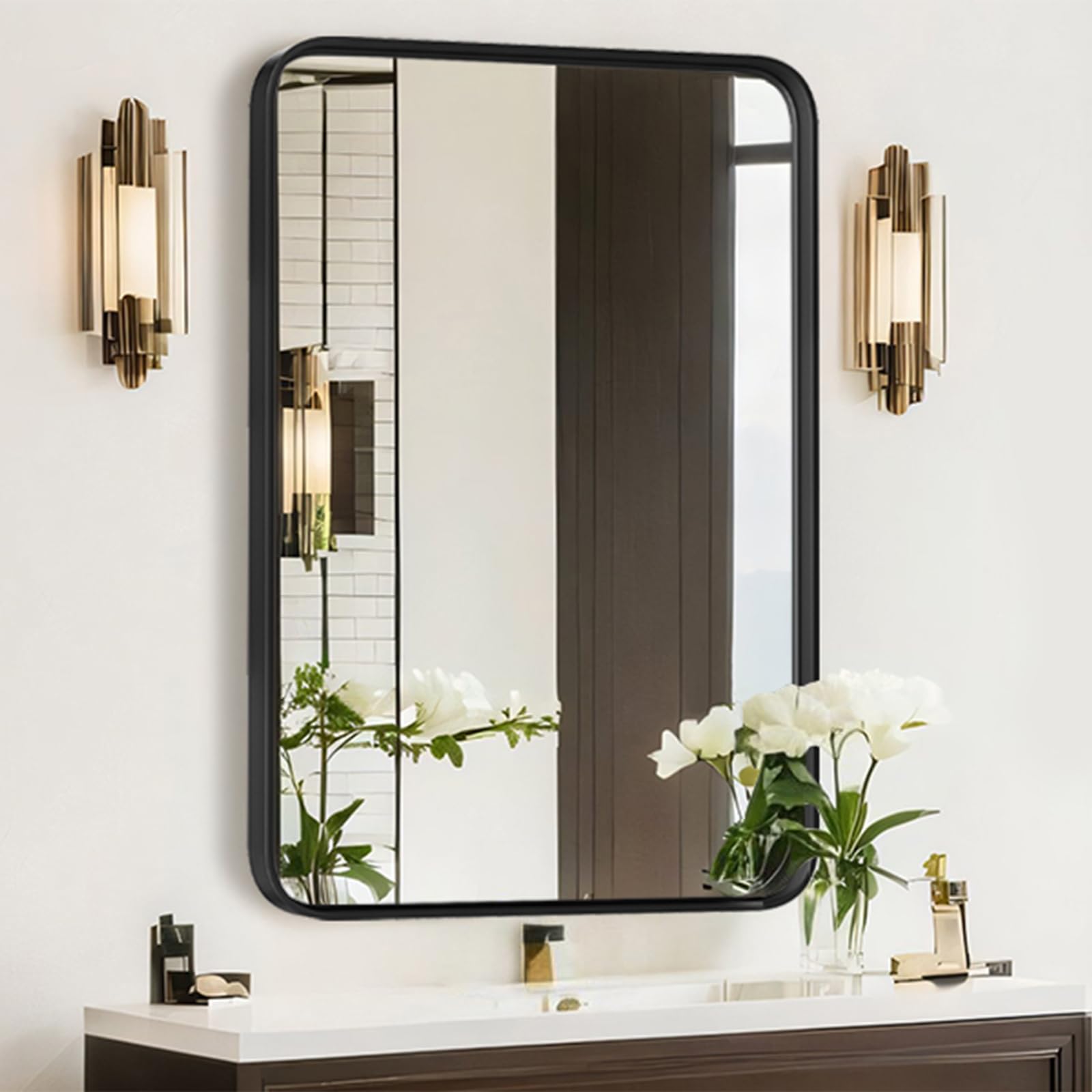 Atilioo bathroom mirror with matte black frame and 30x22 dimensions