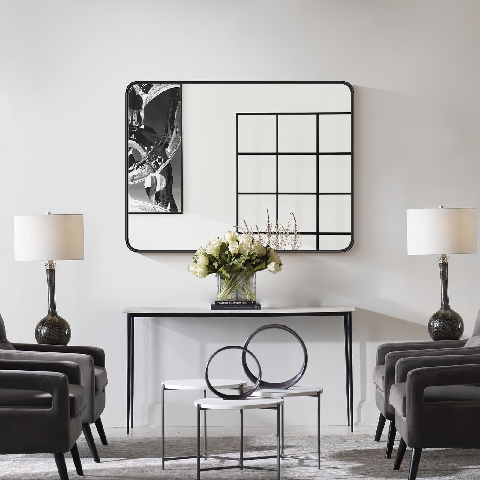Atilioo mirror designed for horizontal mounting with sleek, rust-resistant frame