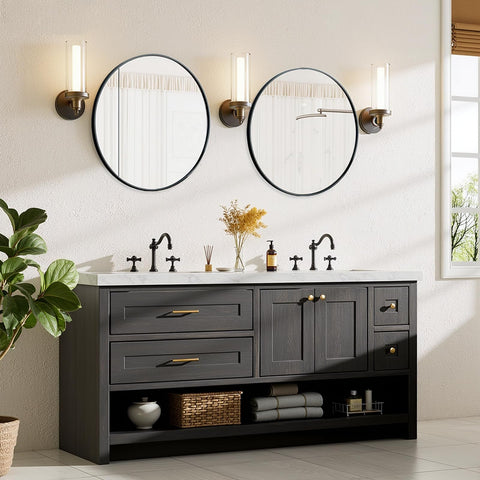 Atilioo round vanity mirror suits bathroom, bedroom, and entryway decor.