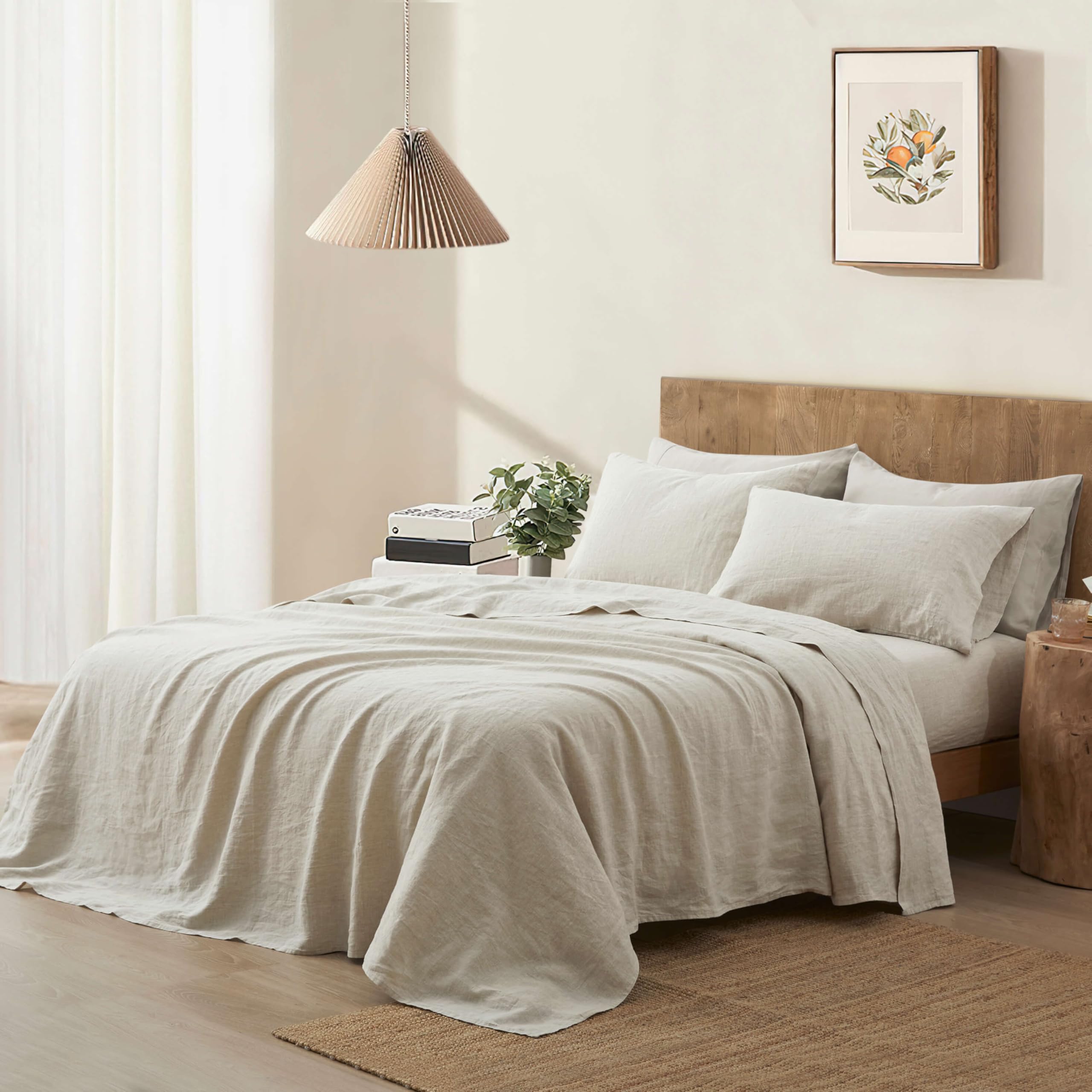 ATLINIA flax linen fitted sheet natural color, fits up to 15 inches