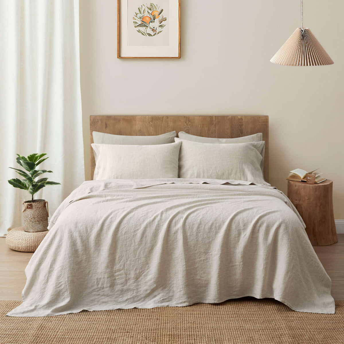 ATLINIA flax linen flat sheet in natural color for breathable comfort