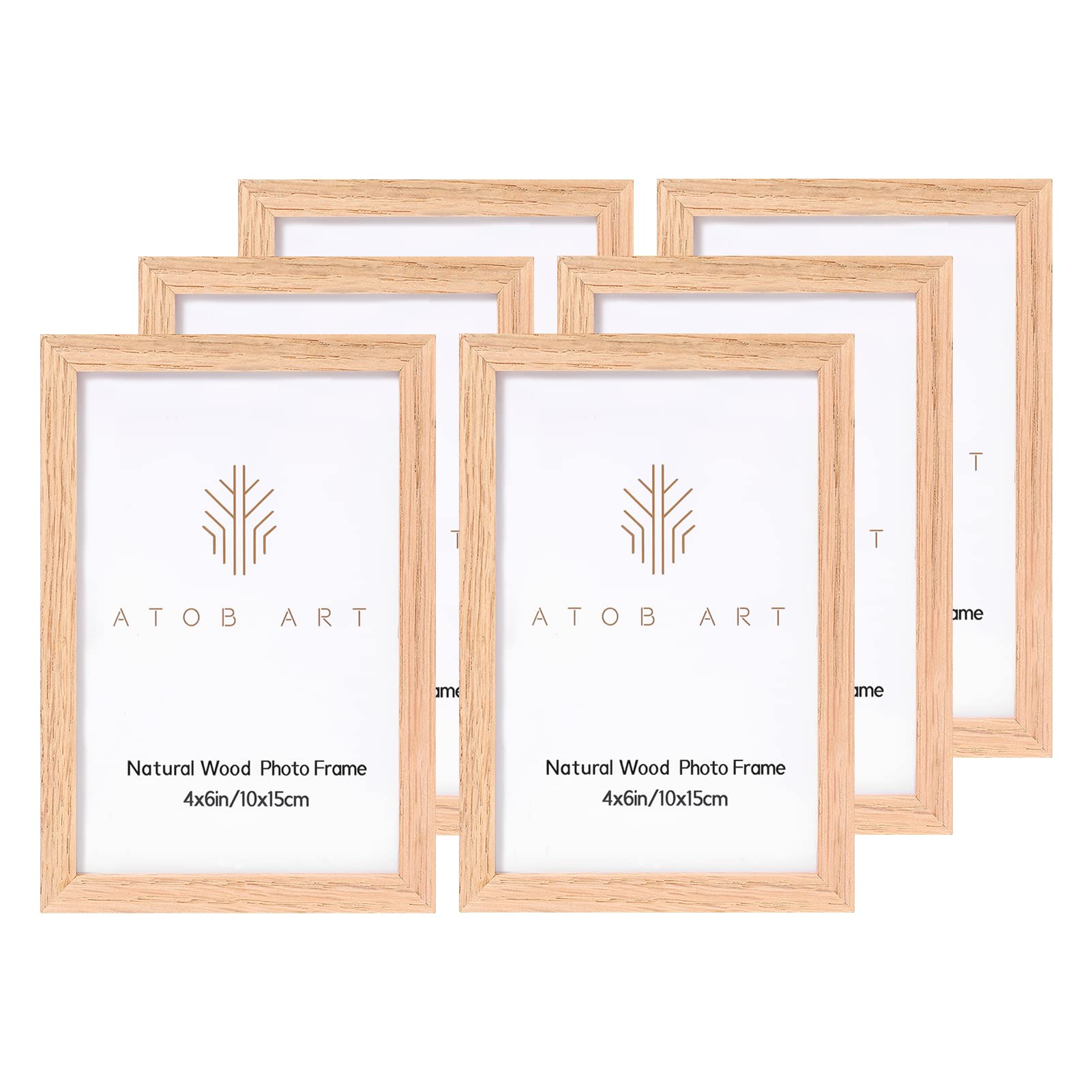 ATOBART 4x6 oak photo frames set of six with glass for clear memories