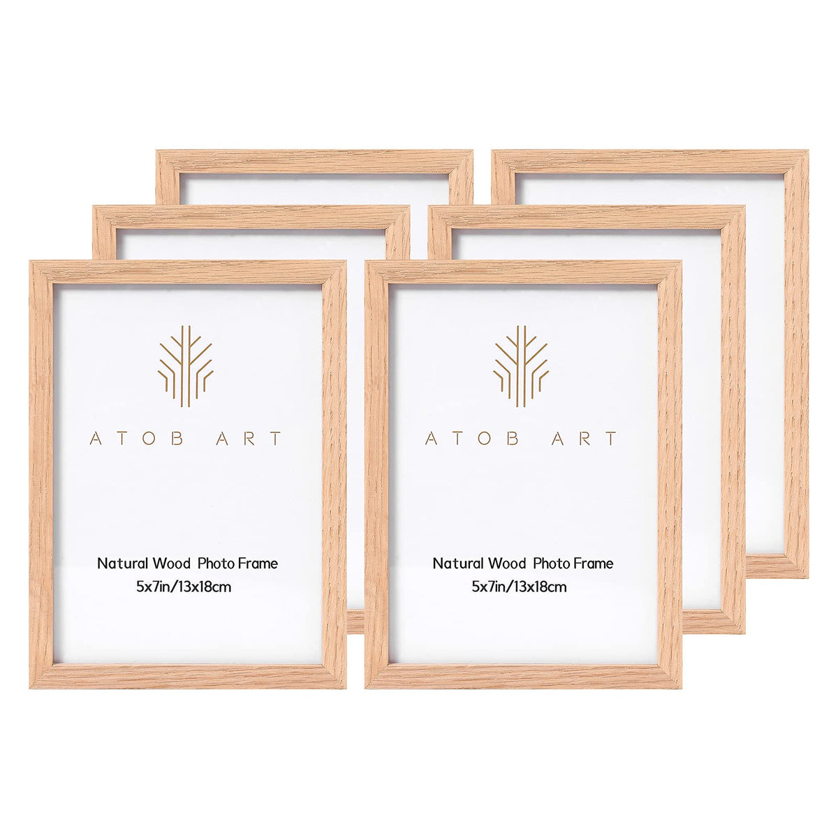ATOBART 5x7 oak wood frame pack with natural finish for wall or tabletop display.