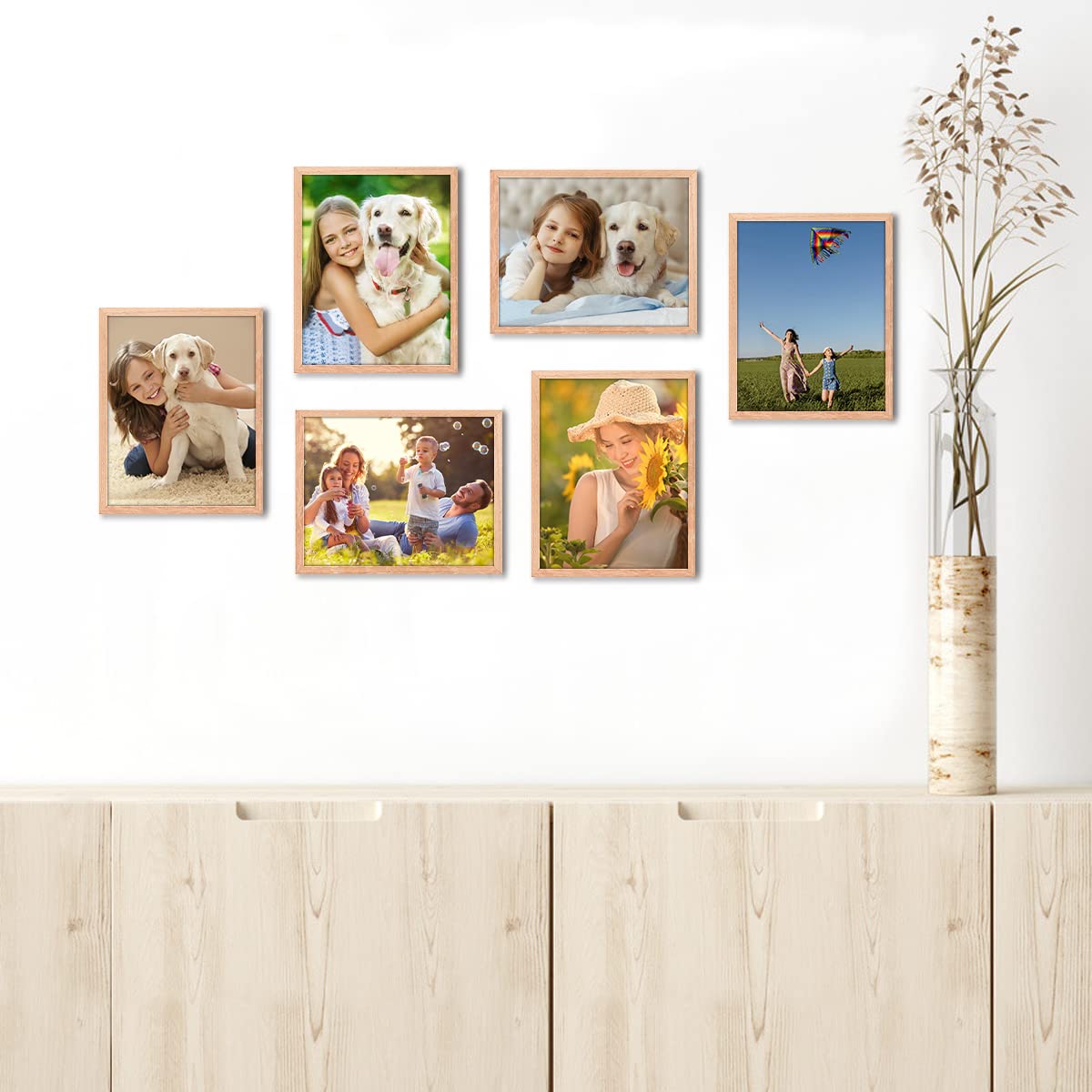 ATOBART 8x10 oak frame includes bubble level for precise hanging