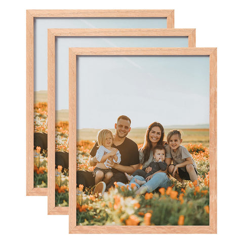 ATOBART 8x10 oak frame front view with real glass for clear photo display