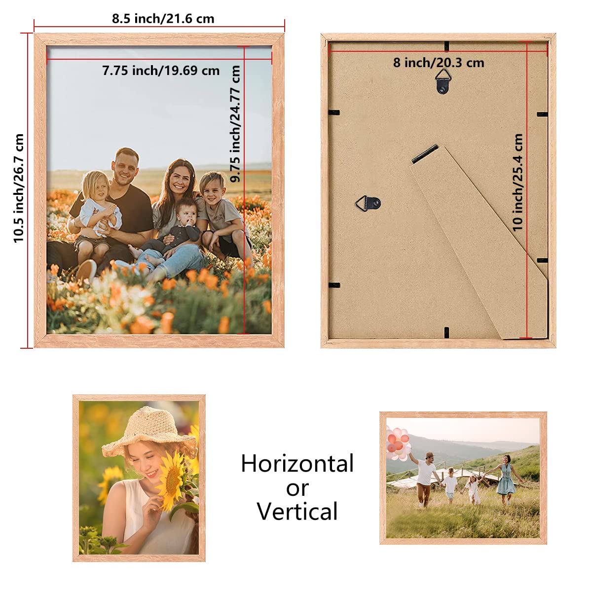 ATOBART 8x10 oak frame wall mount ready for vertical or horizontal layouts