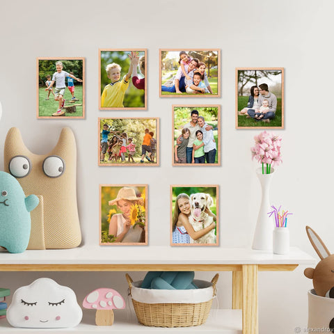 ATOBART natural color oak frames complement living room decor.