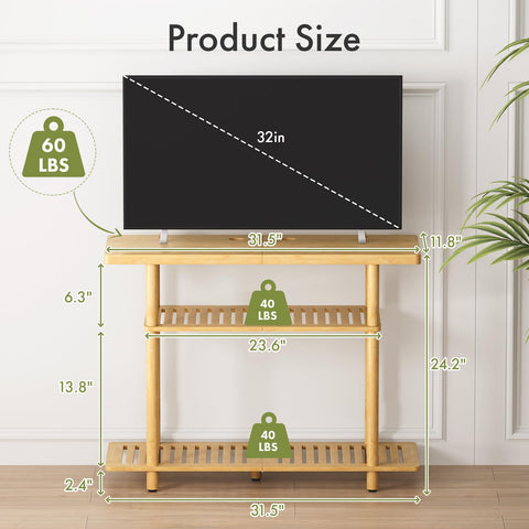 Atoping Bamboo TV Stand bottom shelves keep media players and consoles organized.