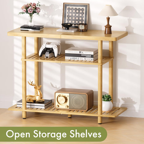 Atoping Bamboo TV Stand includes cable management holes for tidy setup.