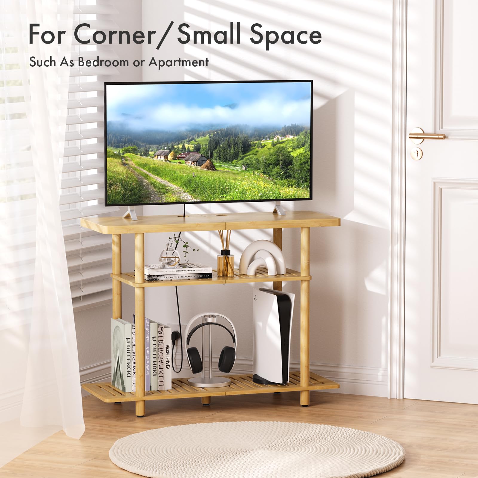 Atoping Bamboo TV Stand easy to assemble with minimal tools.