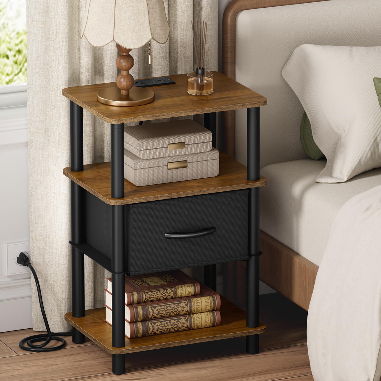 Atoping bedroom nightstand with charging station keeps devices powered within reach