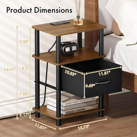 Atoping nightstand in rustic brown and black complements diverse décor