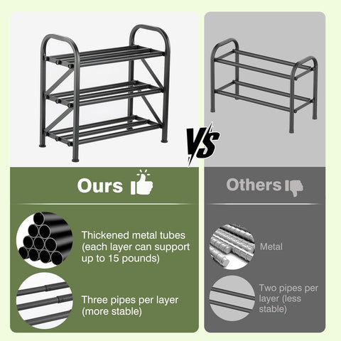 Atrastout metal shoe rack close-up shows durable tubes and robust joints.