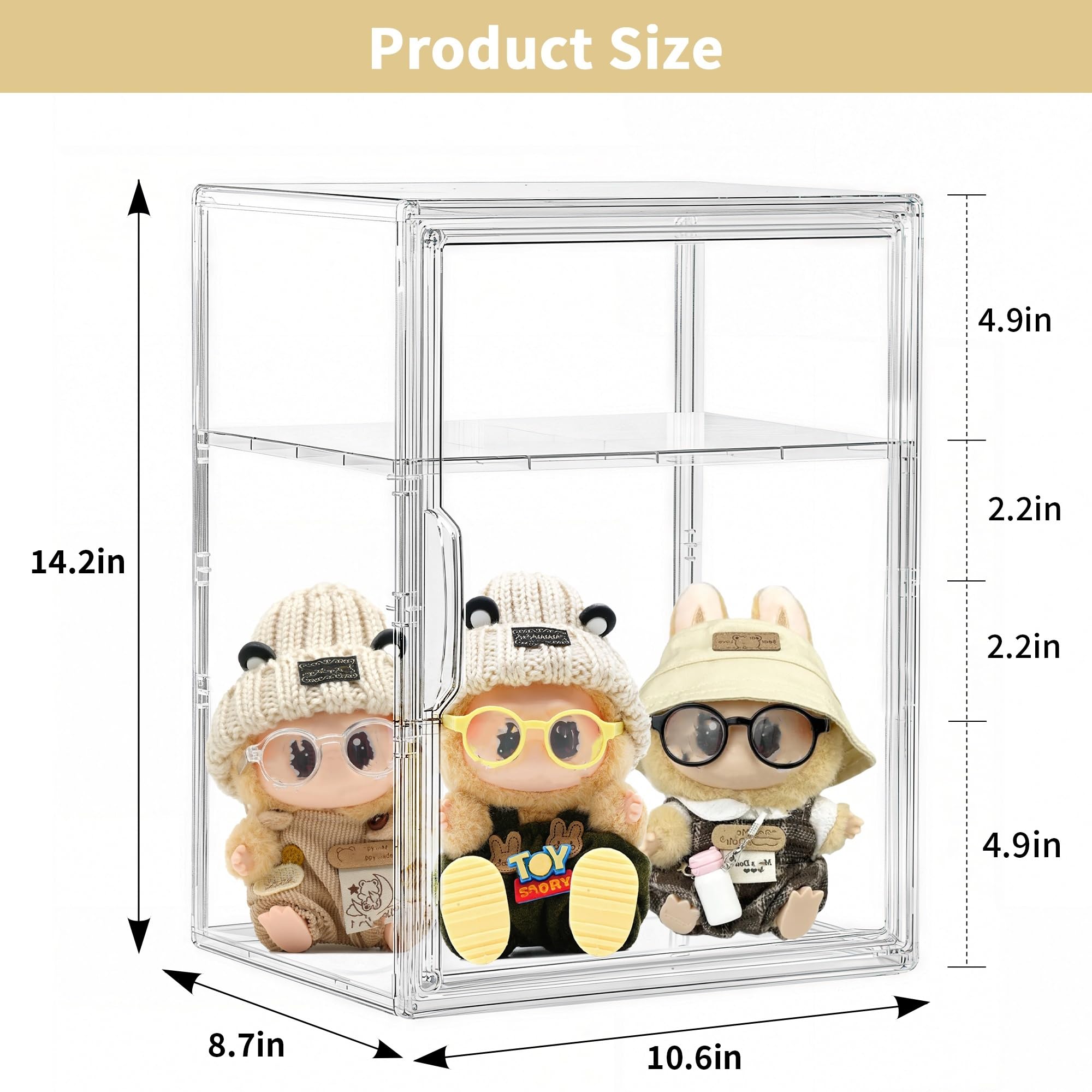 Attelite display case with 3 adjustable layers adapts to item heights