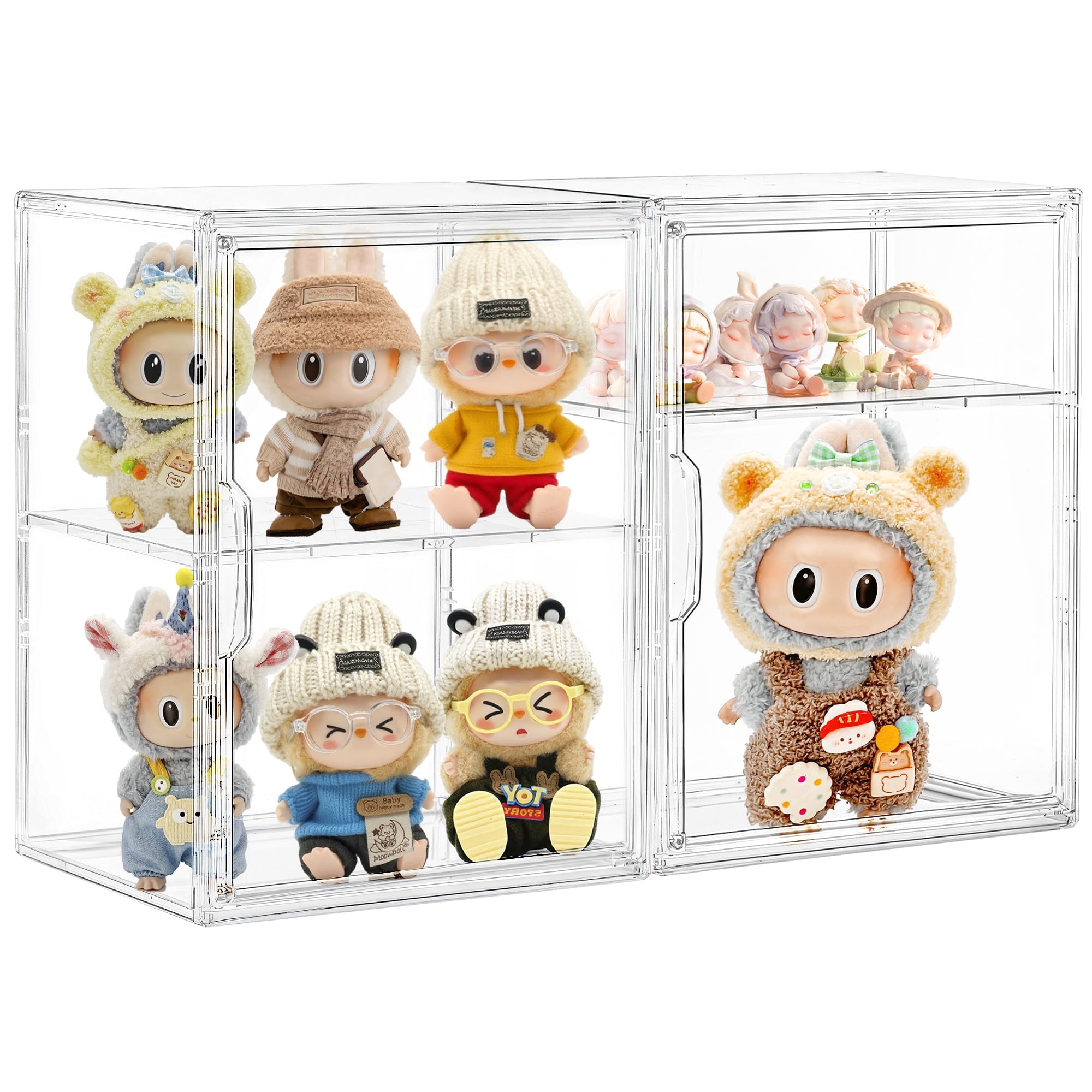 Attelite acrylic display case front view showing crystal-clear visibility for collectibles