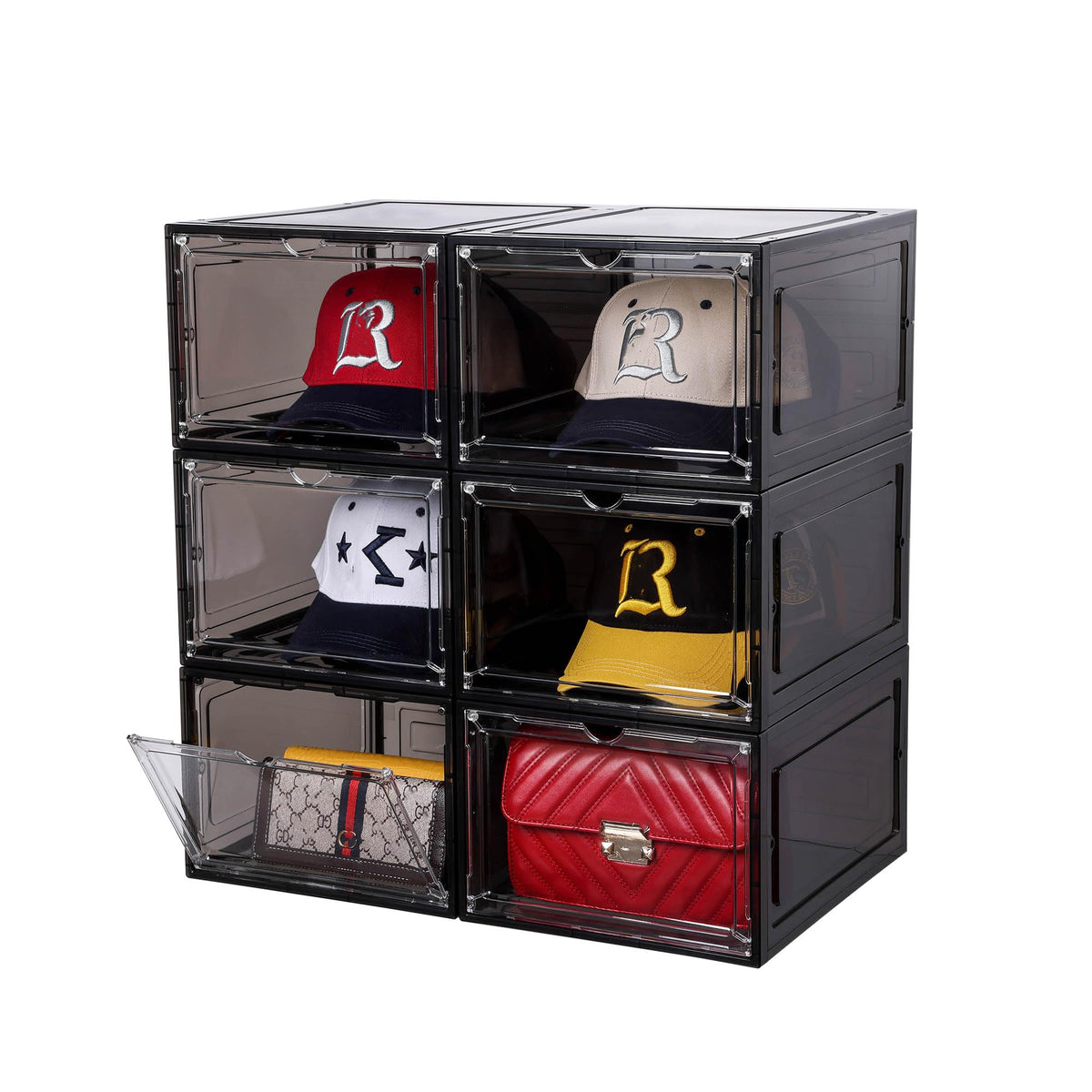 Attelite hat organizer 6-pack stacked display for quick cap access