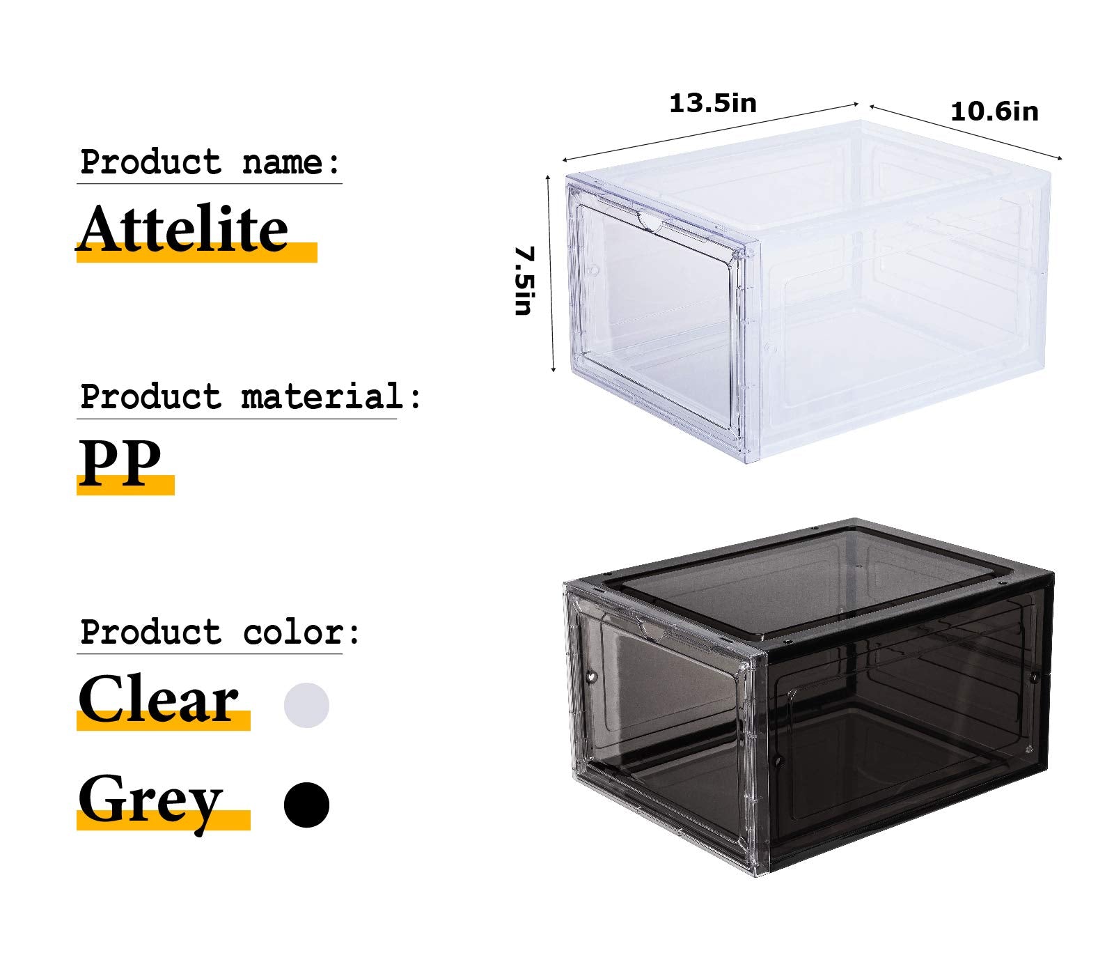Attelite stackable shoe boxes showing interlocking design for compact closet storage.