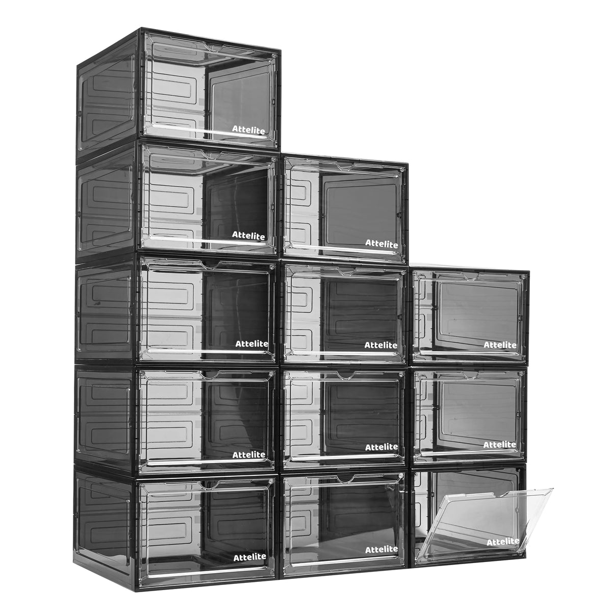 Attelite Upgrade 12-pack shoe box with clear front view highlights easy visibility and quick selection.