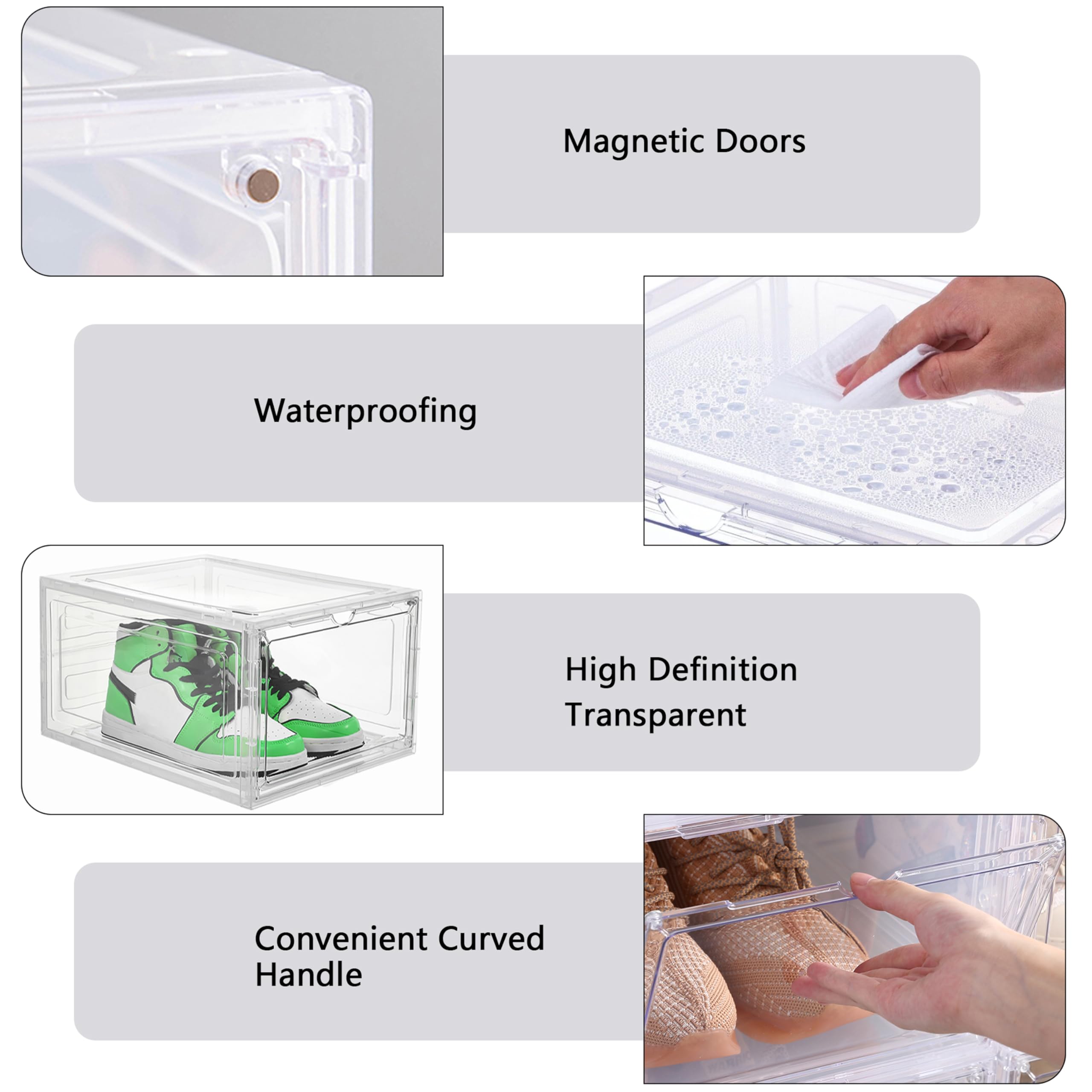 Attelite Upgrade 12-pack shoe box with convex-concave grooves for stable interlock during shelving.