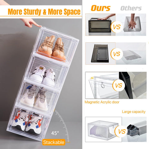 Attelite X-Large clear box drop-front view offers quick visibility for selecting shoes