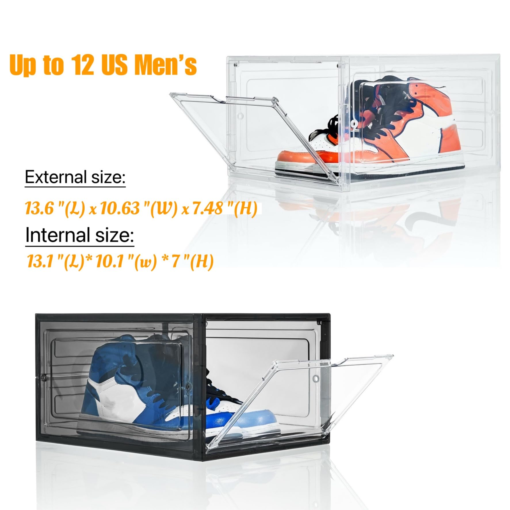 Attelite X-Large Clear Shoe Box neatly displays shoes for organized closets.