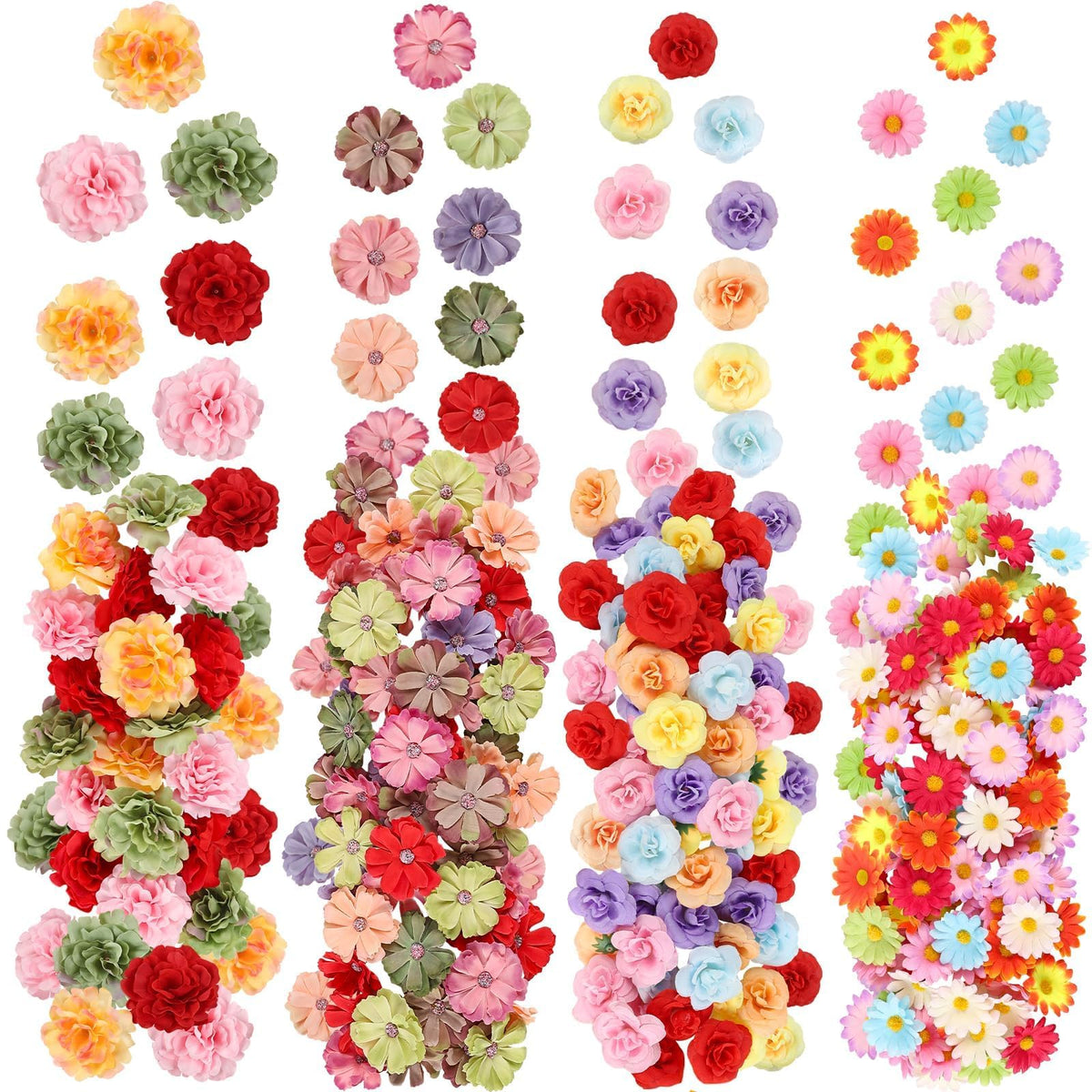ATTGREAT 310Pcs mini artificial flower heads collection for bulk crafts and decor