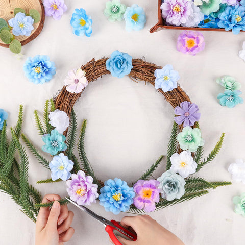 ATTGREAT blue sunflower silk heads for wreaths and backdrops.