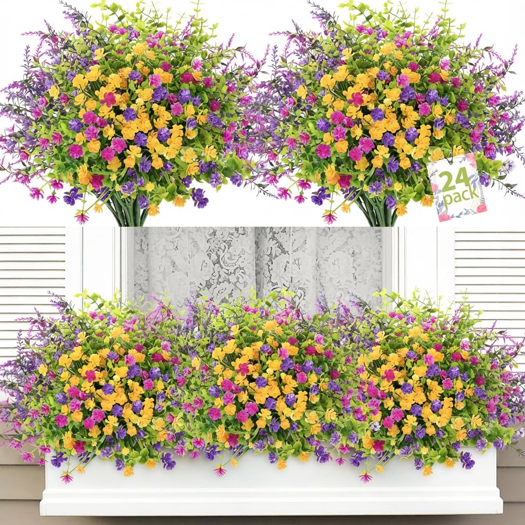 ATTGREAT artificial spring flowers in vibrant mixed colors for outdoor display