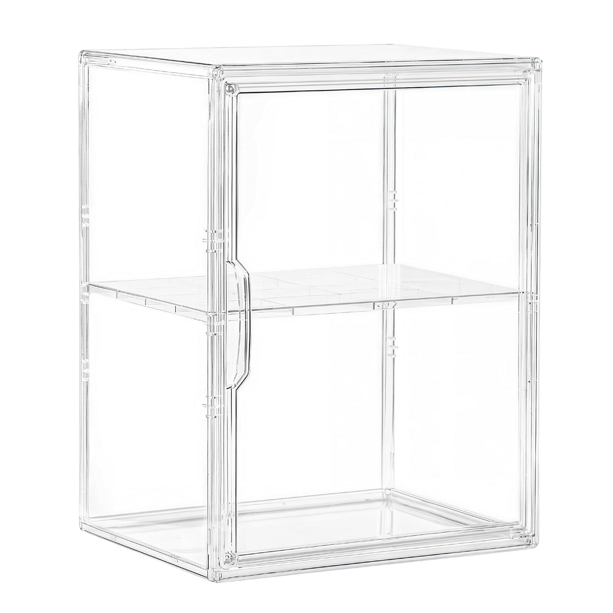 Attelite acrylic display case front-view clearly showcases collectibles and reduces dust exposure.