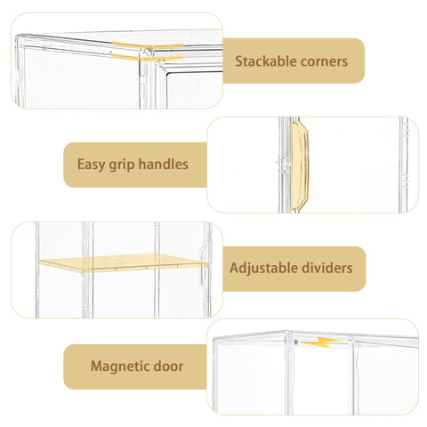Attelite acrylic display case stackable-design saves space while maintaining tidy displays.